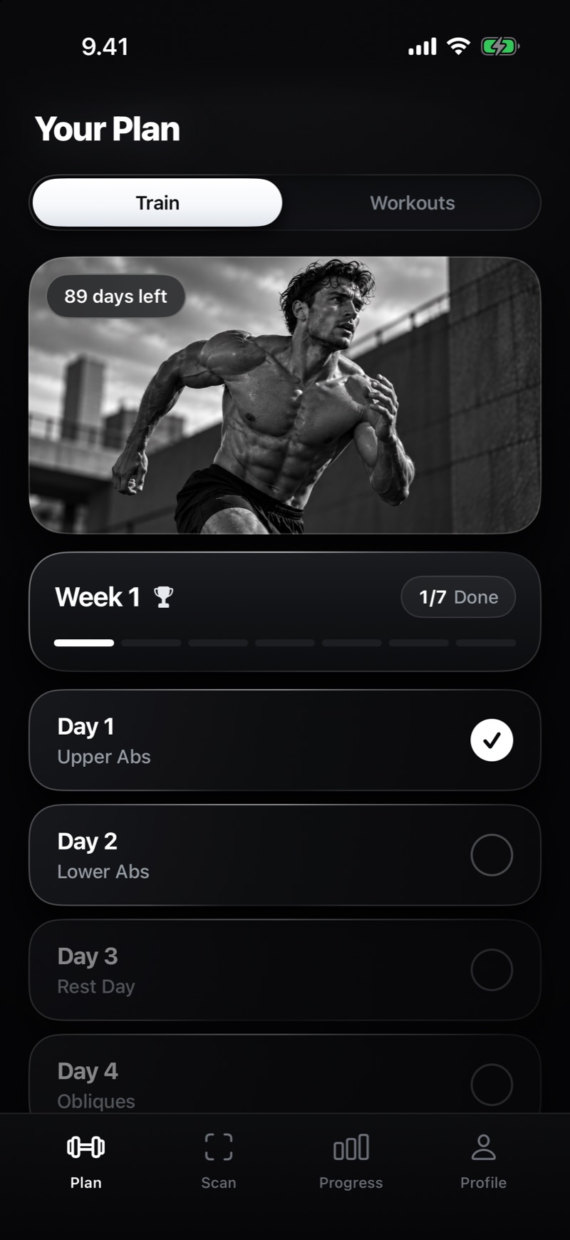 Your Plan screen with a weekly training plan